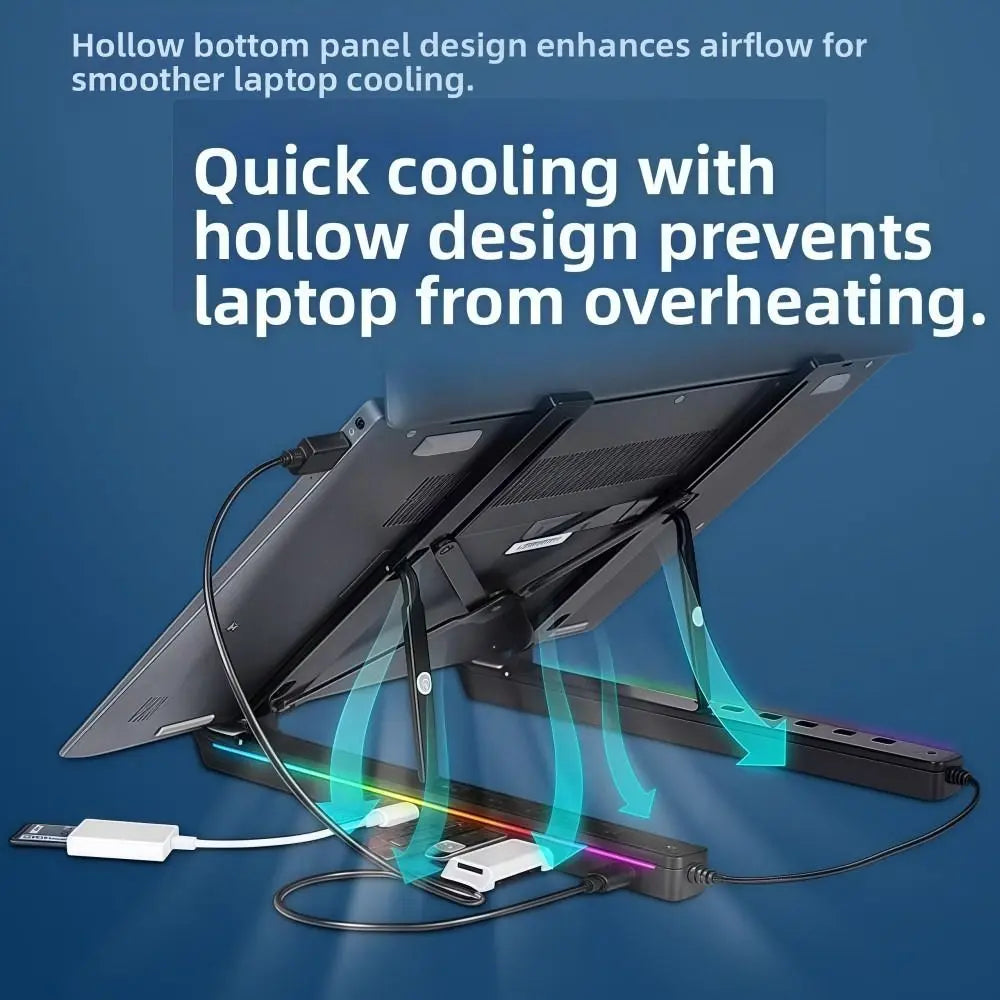 4-in-1 RGB Laptop-teline - Alumiininen Telakointiasema Jäähdytyksellä