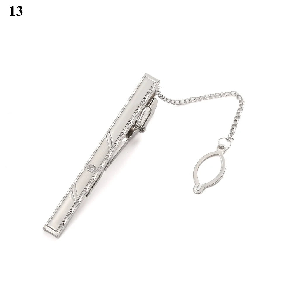 Men's silver-tone tie clip, decorated with beautiful crystal, available in different variations