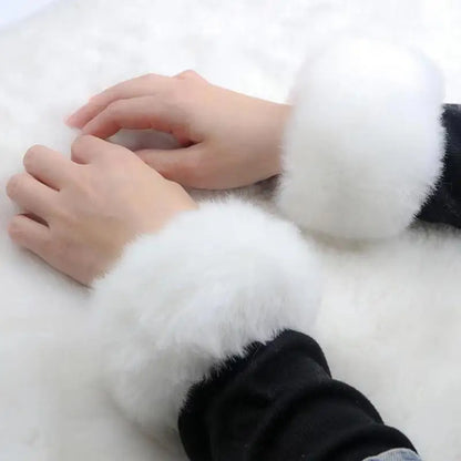 Women's fox fur coat 3-piece winter set, headband, hat and wrist warmers