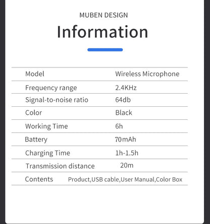 Langaton Lavalier-mikrofoni - Mini Älykäs Kohinanvaimennus iPhone & Android