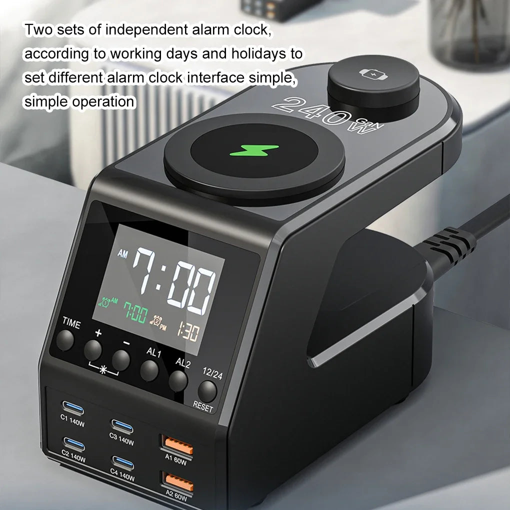 240W Langaton Latausasema – All-in-One Digitaalikello, Herätyskello ja Pikalataus