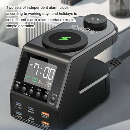 240W Langaton Latausasema – All-in-One Digitaalikello, Herätyskello ja Pikalataus