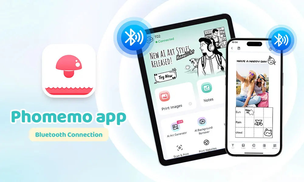 Phomemo T02 mini thermal printer, wireless pocket printer for labels