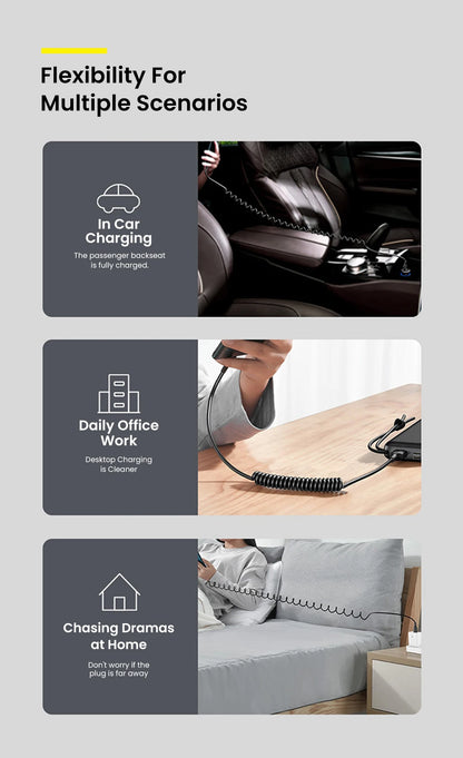 66W USB-C Kaapeli Sisäänvedettävä - 5A Pikalataus Type-C Jousimekanismilla