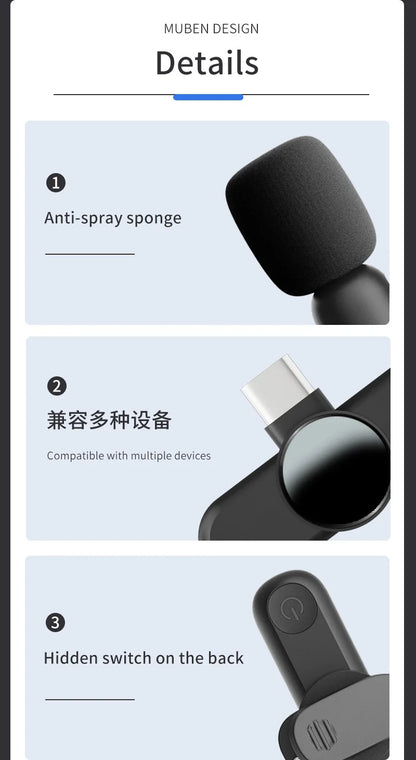 Langaton Lavalier-mikrofoni - Mini Älykäs Kohinanvaimennus iPhone & Android