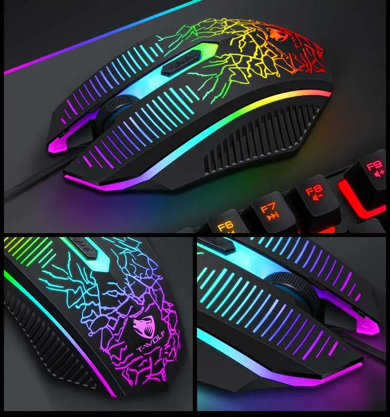 Wired RGB keyboard and mouse set for gaming and work