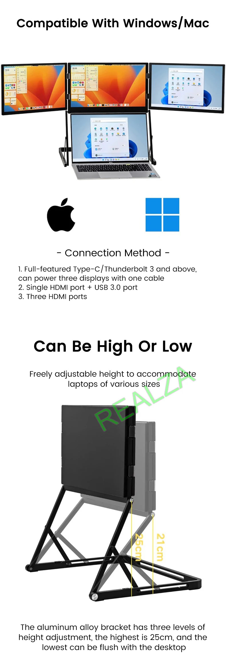 Triple-screen portable monitor, 15.6" Full HD IPS displays