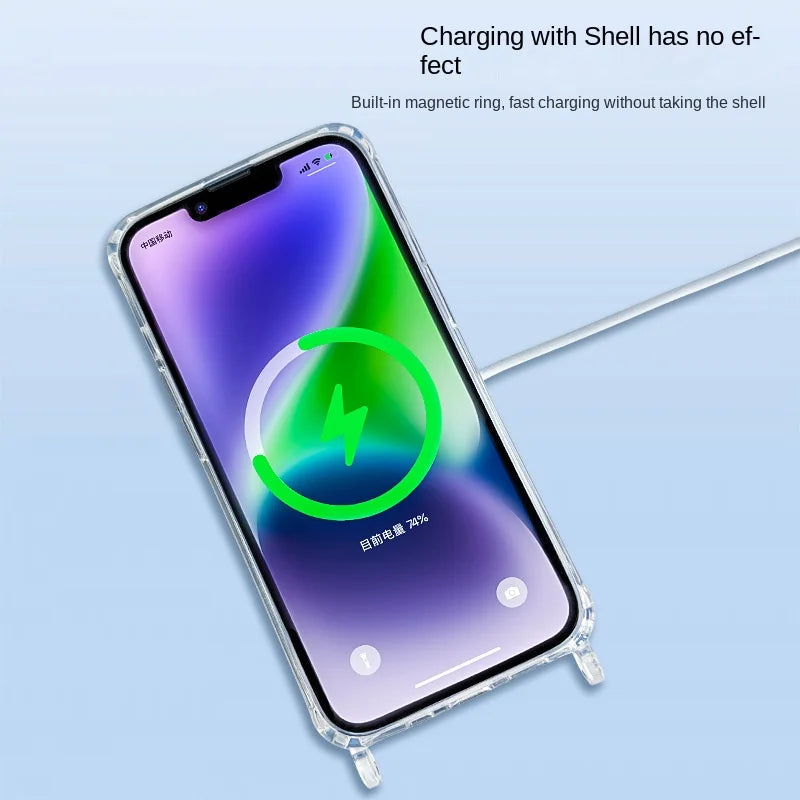 Crossbody Kaulanauha iPhone-suojakuori MagSafe - Läpinäkyvä Magneettinen Kotelo