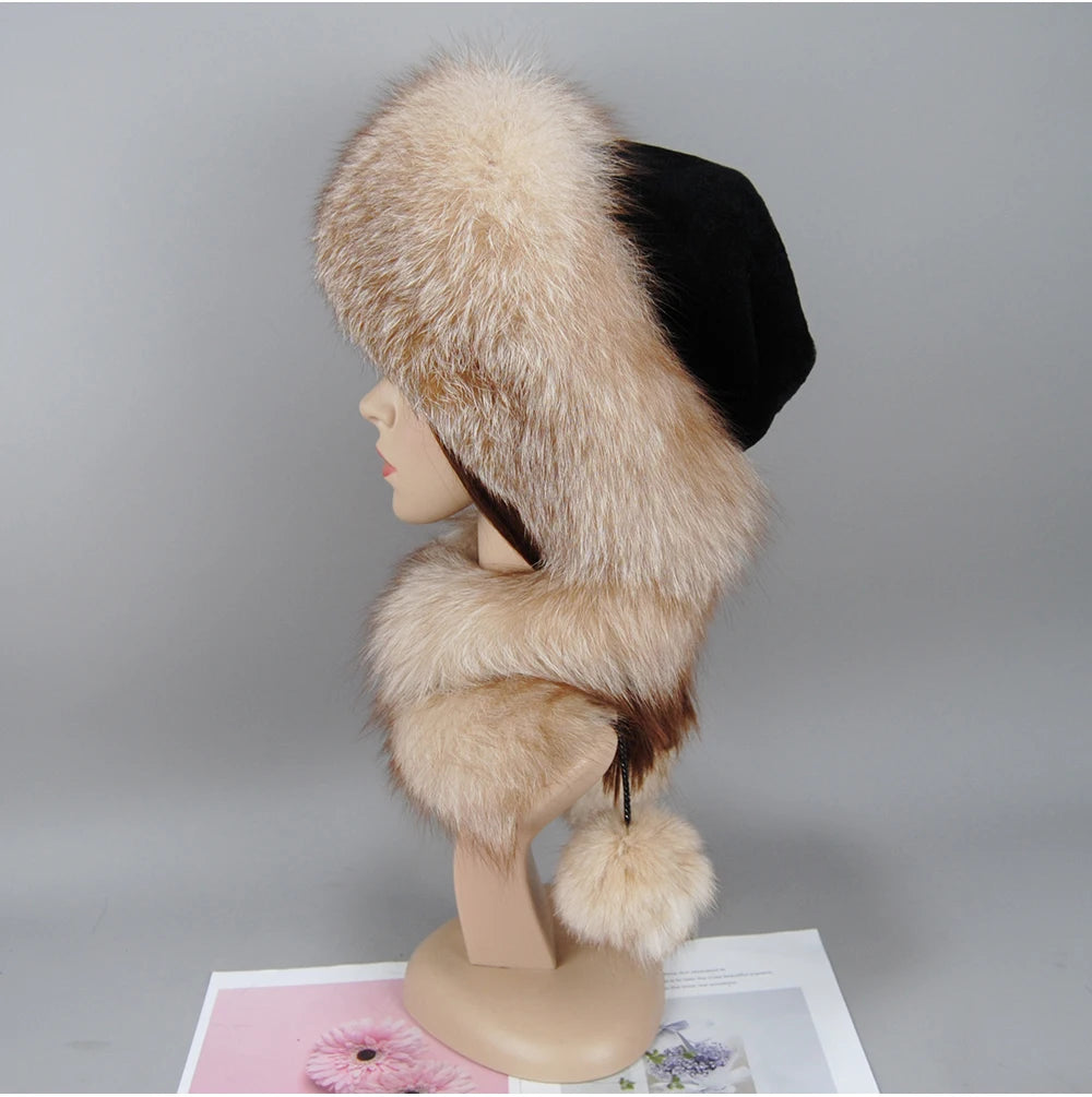 Women's genuine fox fur hat, different shades