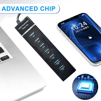 7-porttinen USB 3.0 -keskitin 120cm – Nopea USB-jakolaite PC:lle ja kannettavalle