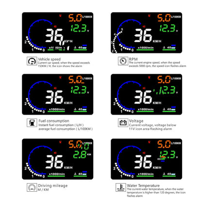 A8 5.5" OBD2 HUD Tulosnäyttö – LED-tuulilasiprojektori Nopeus, RPM ja Lämpötila