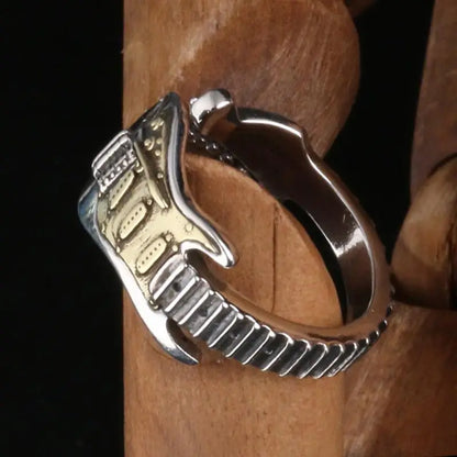 Retro electric guitar ring for men