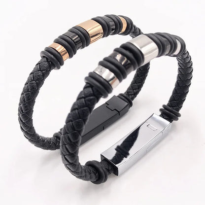 Fashionable leather charging bracelet, USB charging cable in one