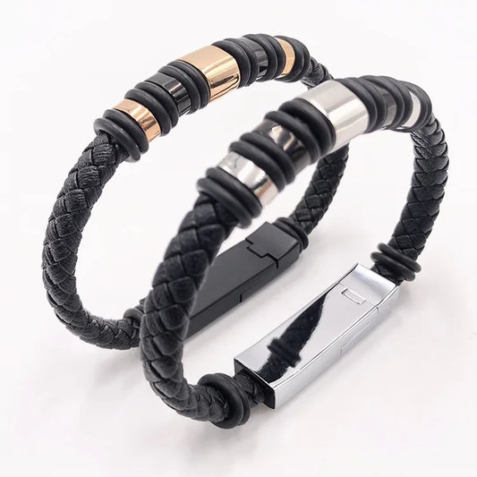 Fashionable leather charging bracelet, USB charging cable in one