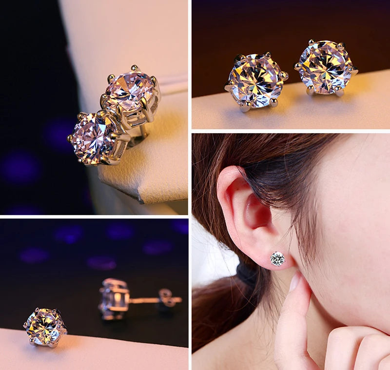 Gorgeous Moissanite Stud Earrings, 925 Silver Gold Plating, Wedding Jewelry