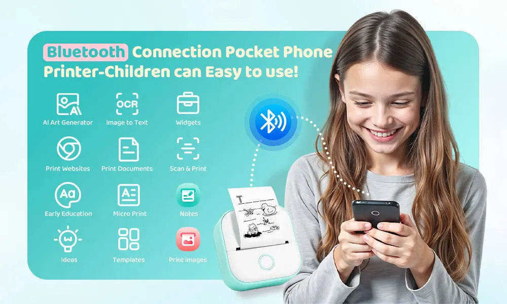 Phomemo T02 mini thermal printer, wireless pocket printer for labels