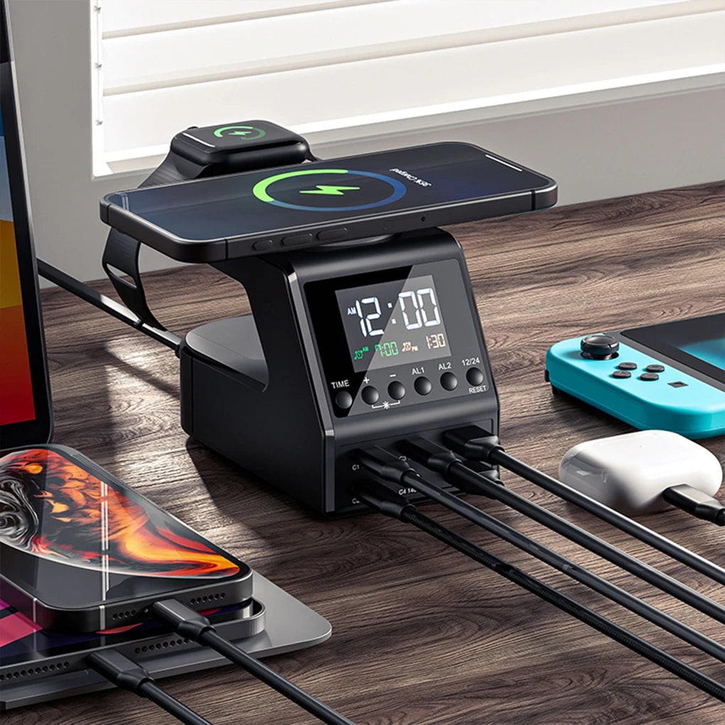 240W Langaton Latausasema – All-in-One Digitaalikello, Herätyskello ja Pikalataus