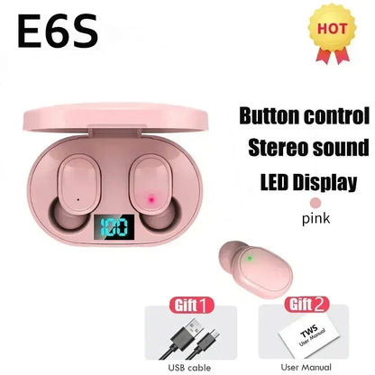 TWS E6S Langattomat Bluetooth-kuulokkeet – LED-näyttö, Melunvaimennus, Mikrofoni – Pinkki