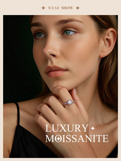 BAMOER Kukka Moissanite -sormus, 925 hopea, moissanite-kivi keskellä