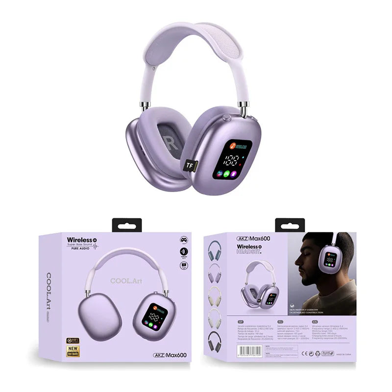 Premium wireless headphones with RGB display, memory card reader