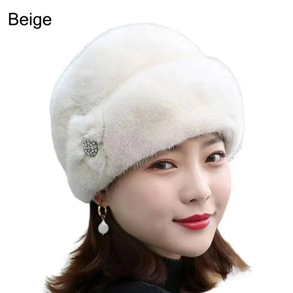Women's rabbit fur hat with floral decoration, various colors