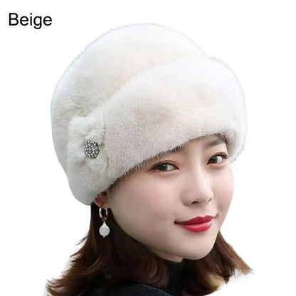 Women's rabbit fur hat with floral decoration, various colors