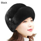 Women's rabbit fur hat with floral decoration, various colors