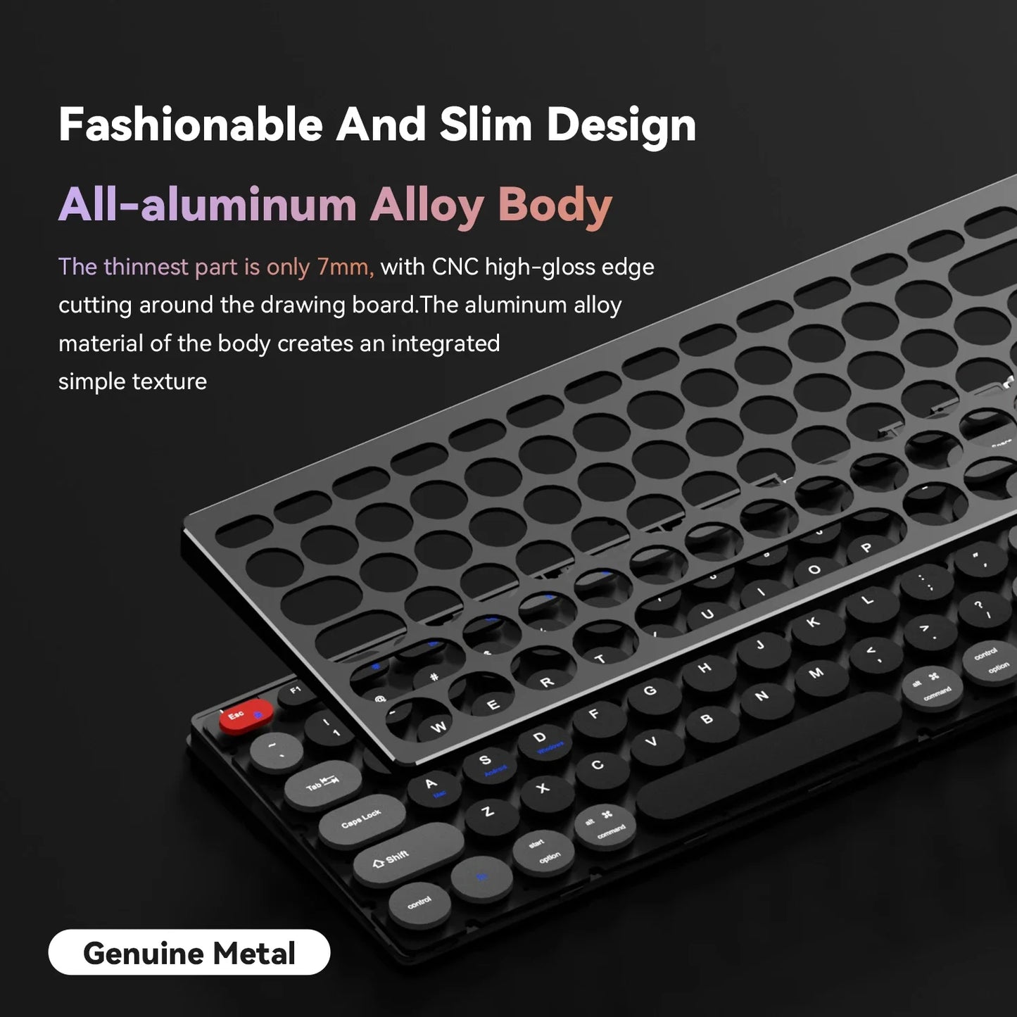 Hiljainen alumiininäppäimistö, kolme yhteystilaa, ergonominen, ohut