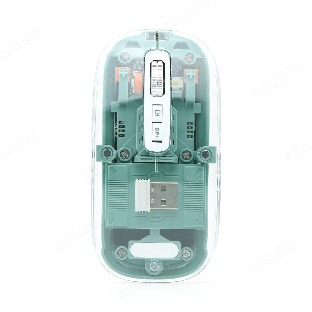 Langaton bluetooth läpinäkyvä pelihiiri, ladattava akku