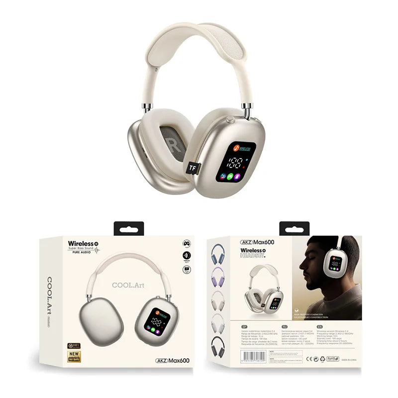Premium wireless headphones with RGB display, memory card reader