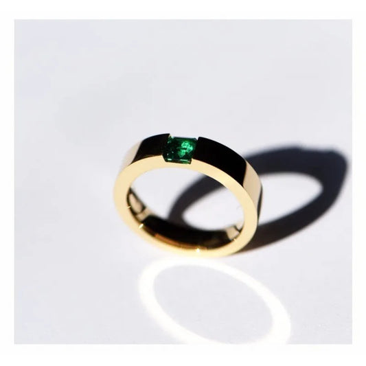 Green Zircon stone ring for men, silver finish