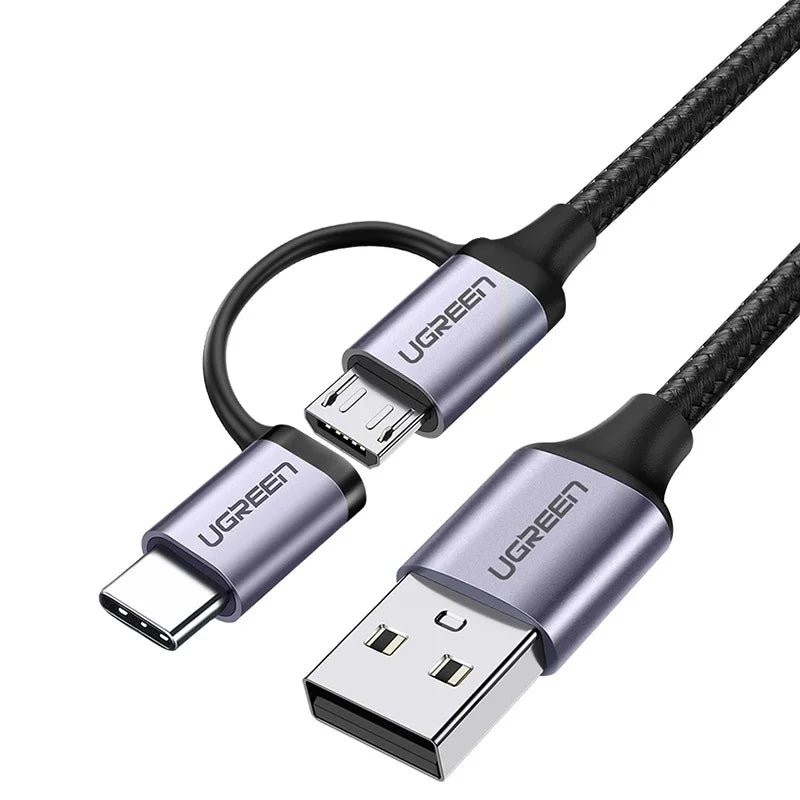 UEREEN Micro USB-C Latauskaapeli – Pikalataus Android-laitteille – Lyhyt 25 cm