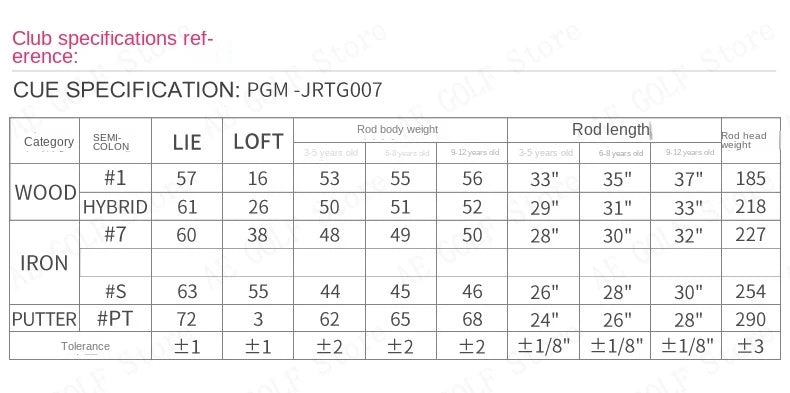 PGM Kids Golf Club Set for ages 3-12, practice set for boys and girls