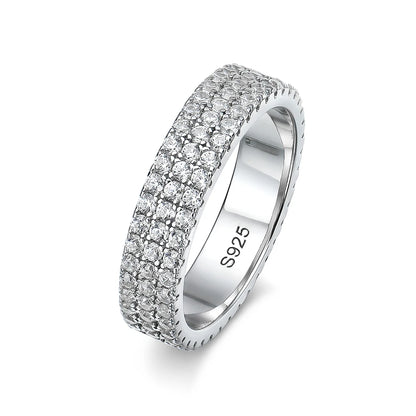 Full Moissanite Eternity Band -sormus, 925 hopea, 18k valkokultapinnoite