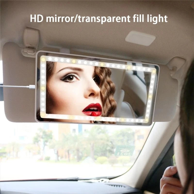 Car LED makeup mirror, adjustable brightness, touch function, sun protection