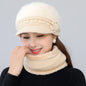 Women's winter hat and scarf set, fur-lined floral knitted hat