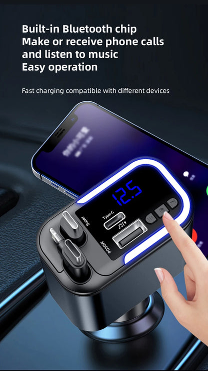 5-in-1 180W Autolaturi – Bluetooth 5.0 FM-lähetin, Pikalataus ja LED-valaistus