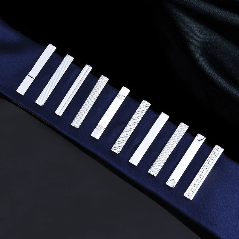 Men's silver-tone tie clip, decorated with beautiful crystal, available in different variations