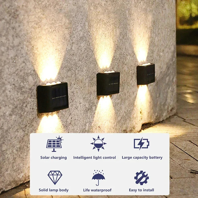 Solar-powered LED outdoor light, for the yard and garden, available in different variations