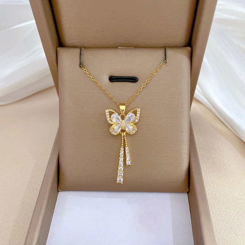 Zirconia butterfly necklace for women, available in different variations