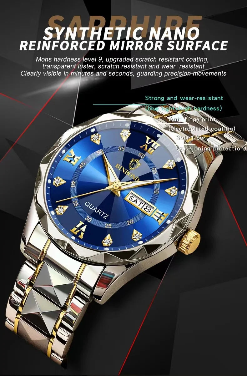 BINBOND Luxury watch for men, stylish design and practical functions
