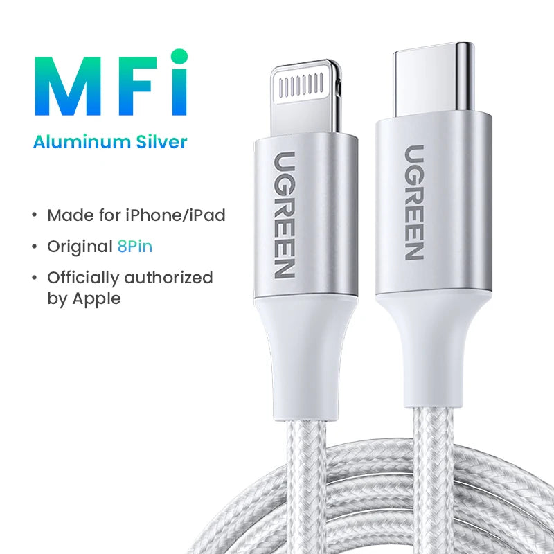 UGREEN MFi 20W USB-C Lightning-kaapeli – PD Pikalataus iPhone 14/13/12 Pro Max & iPad – 1M