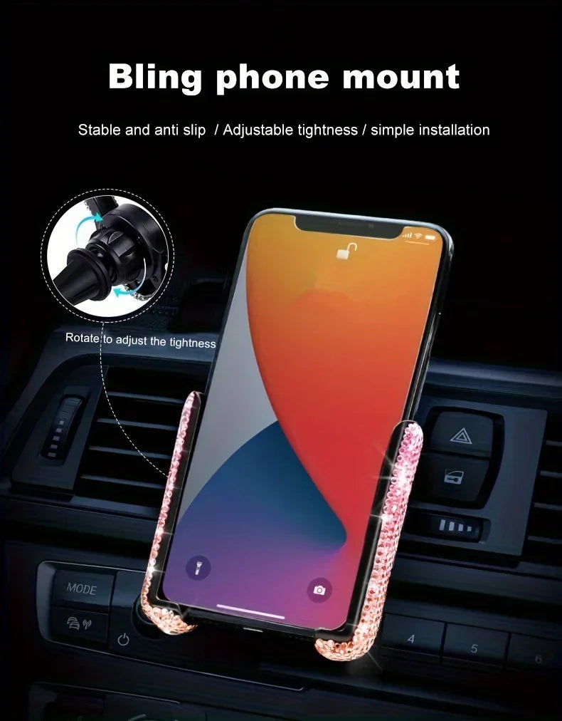 Timanttikoristeinen Auton Puhelinpidike - Ilmanvaihtoaukon Kiinnike Kristallilla