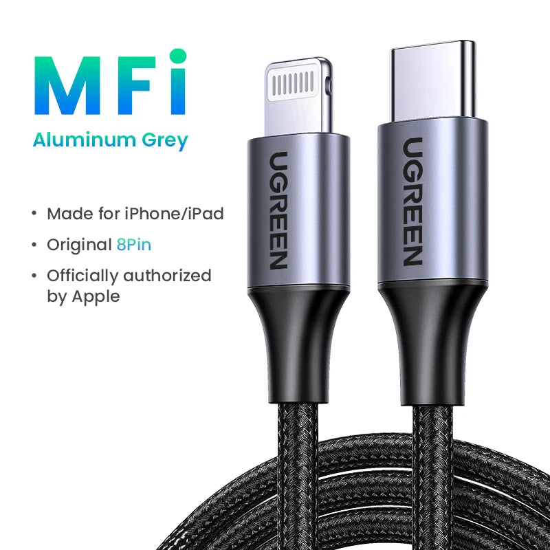UGREEN MFi 20W USB-C Lightning-kaapeli – PD Pikalataus iPhone 14/13/12 Pro Max & iPad – 1M