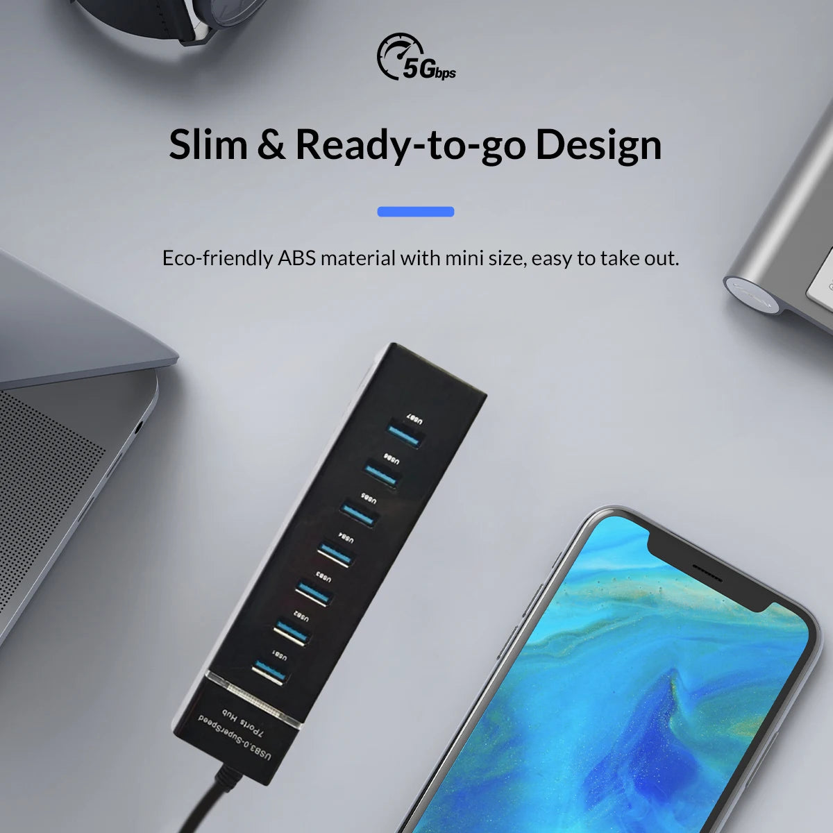 7-porttinen USB 3.0 -keskitin 120cm – Nopea USB-jakolaite PC:lle ja kannettavalle