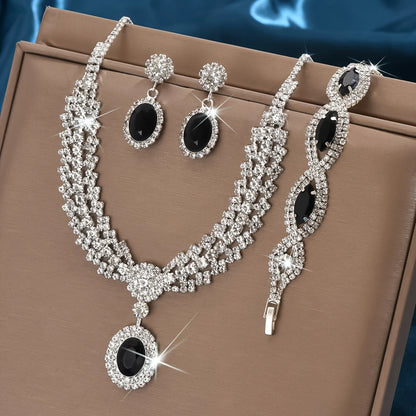 Bridal jewelry set, necklace+earrings, sparkling rhinestones