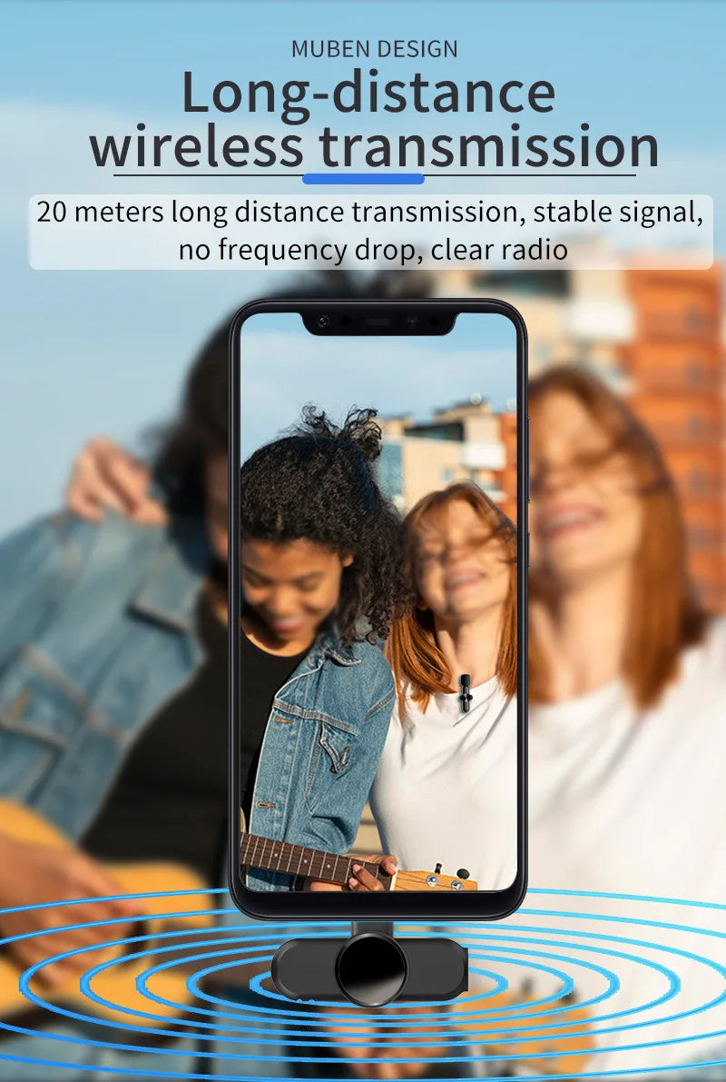 Langaton Lavalier-mikrofoni - Mini Älykäs Kohinanvaimennus iPhone & Android