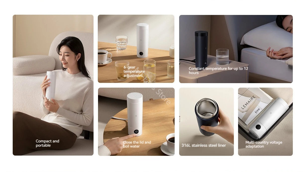 Xiaomi Mijia Kannettava Sähköinen Lämmityskuppi 2 - 316 Ruostumaton Teräs, Kiehumiskuppi Opiskelijoille ja Asuntolaan