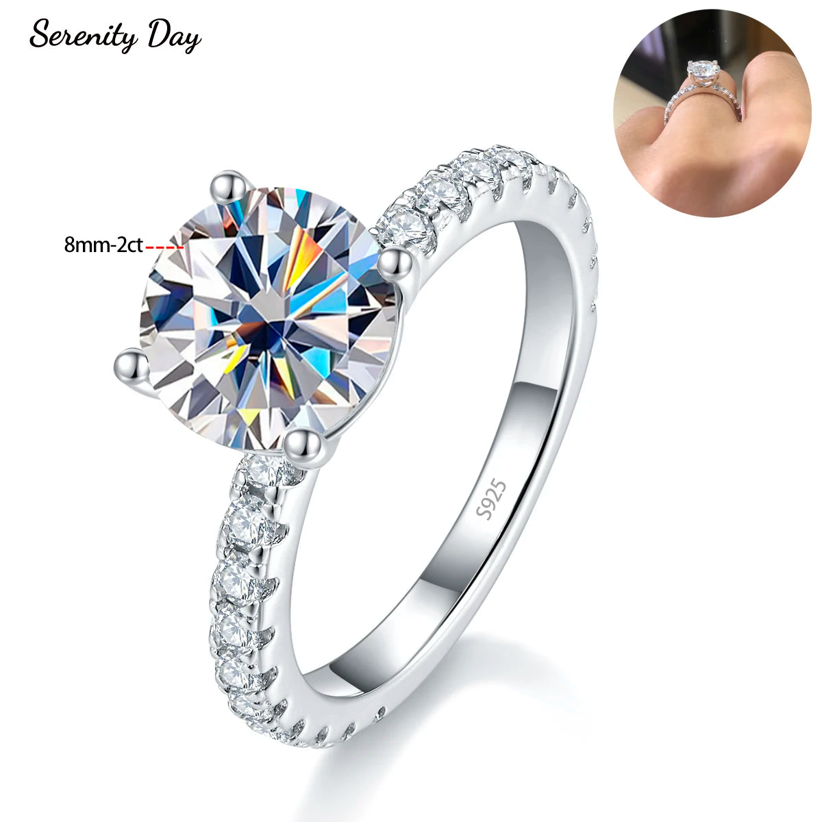 Serenity Day Moissanite Ring, S925 Silver Wedding Ring