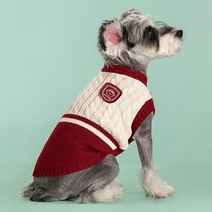 Dog winter sweater, fashionable college-style sweater